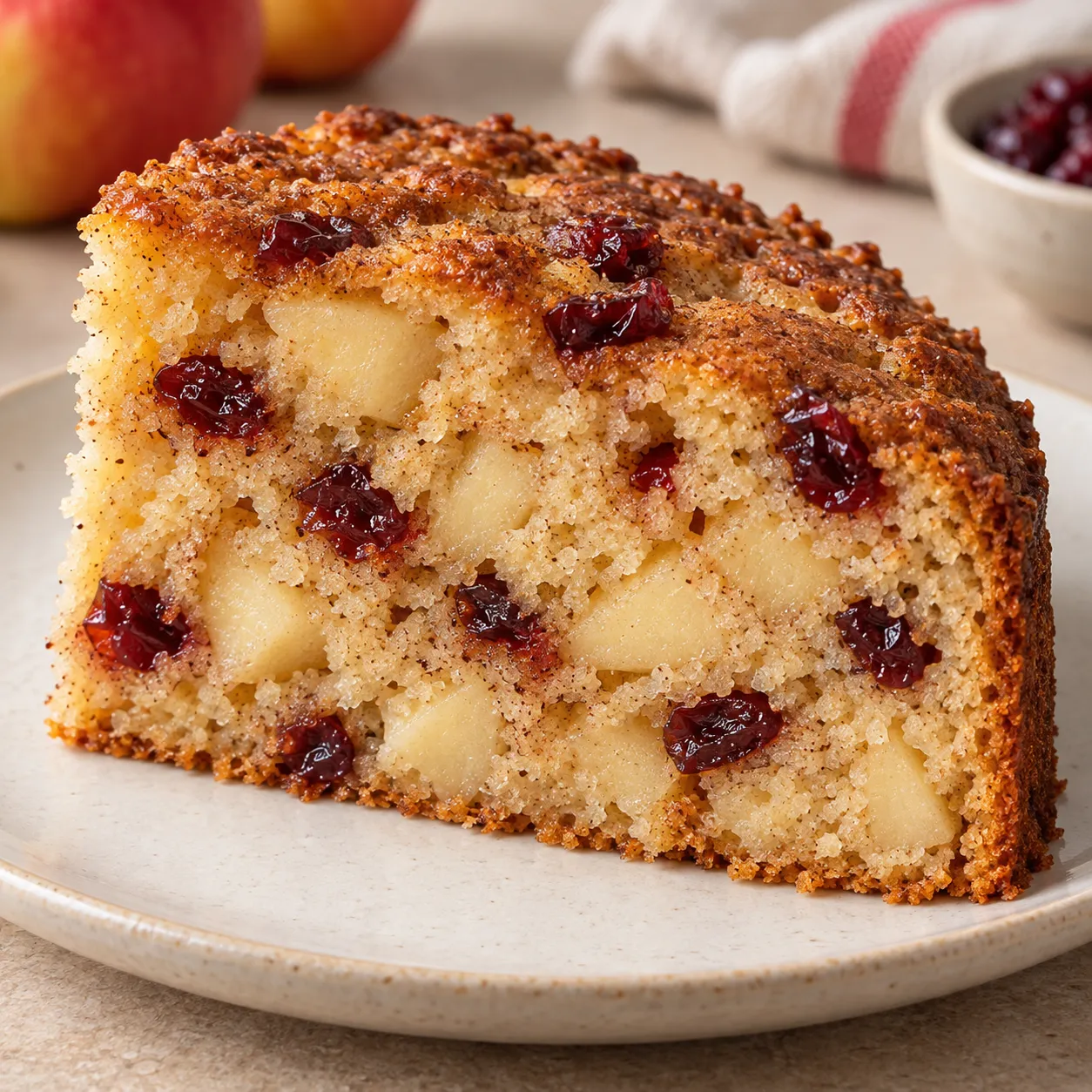 Yogurt cake with apple and cinnamon — cranberries