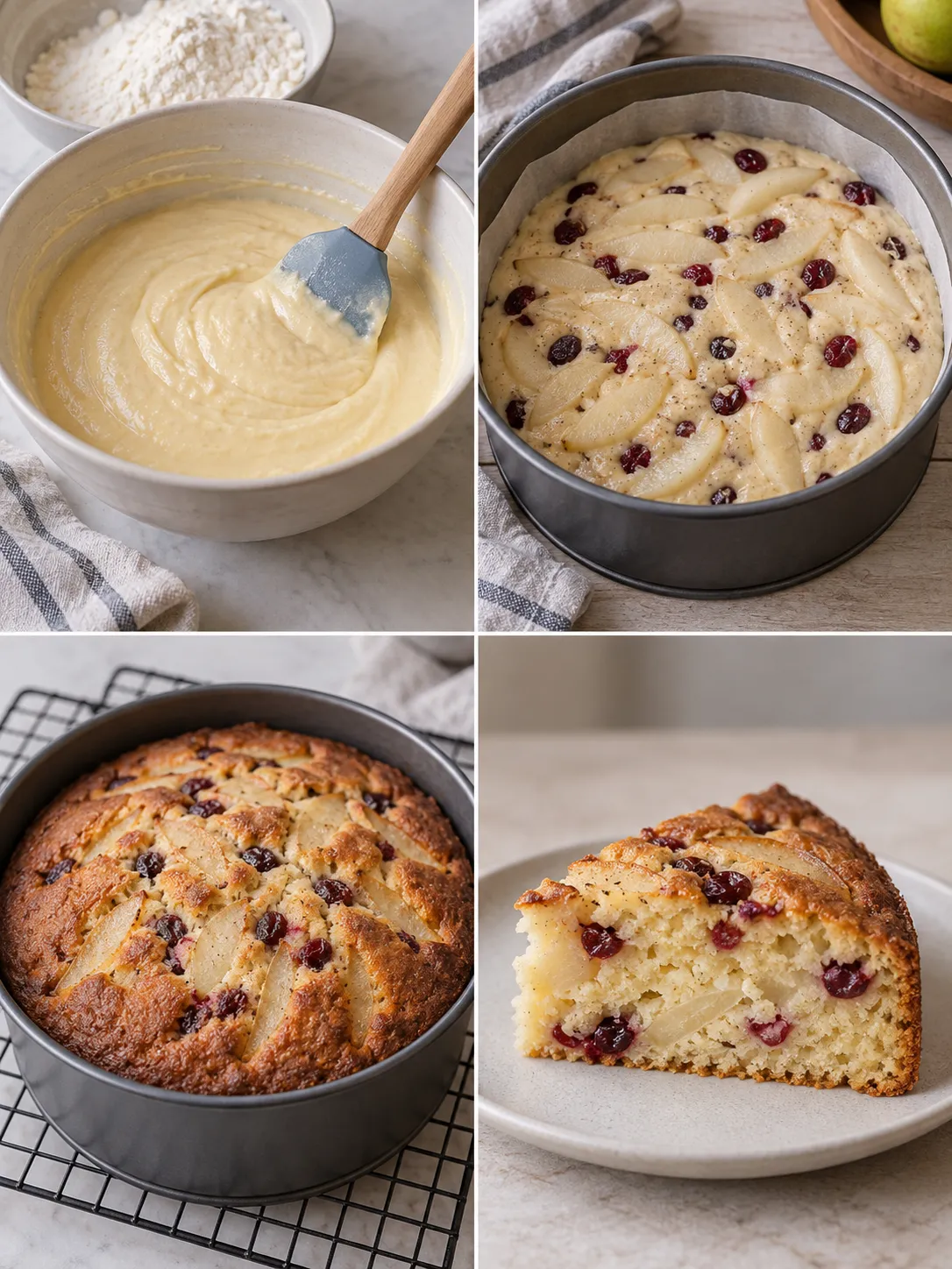 Yogurt cake with pear and cardamom — cranberries