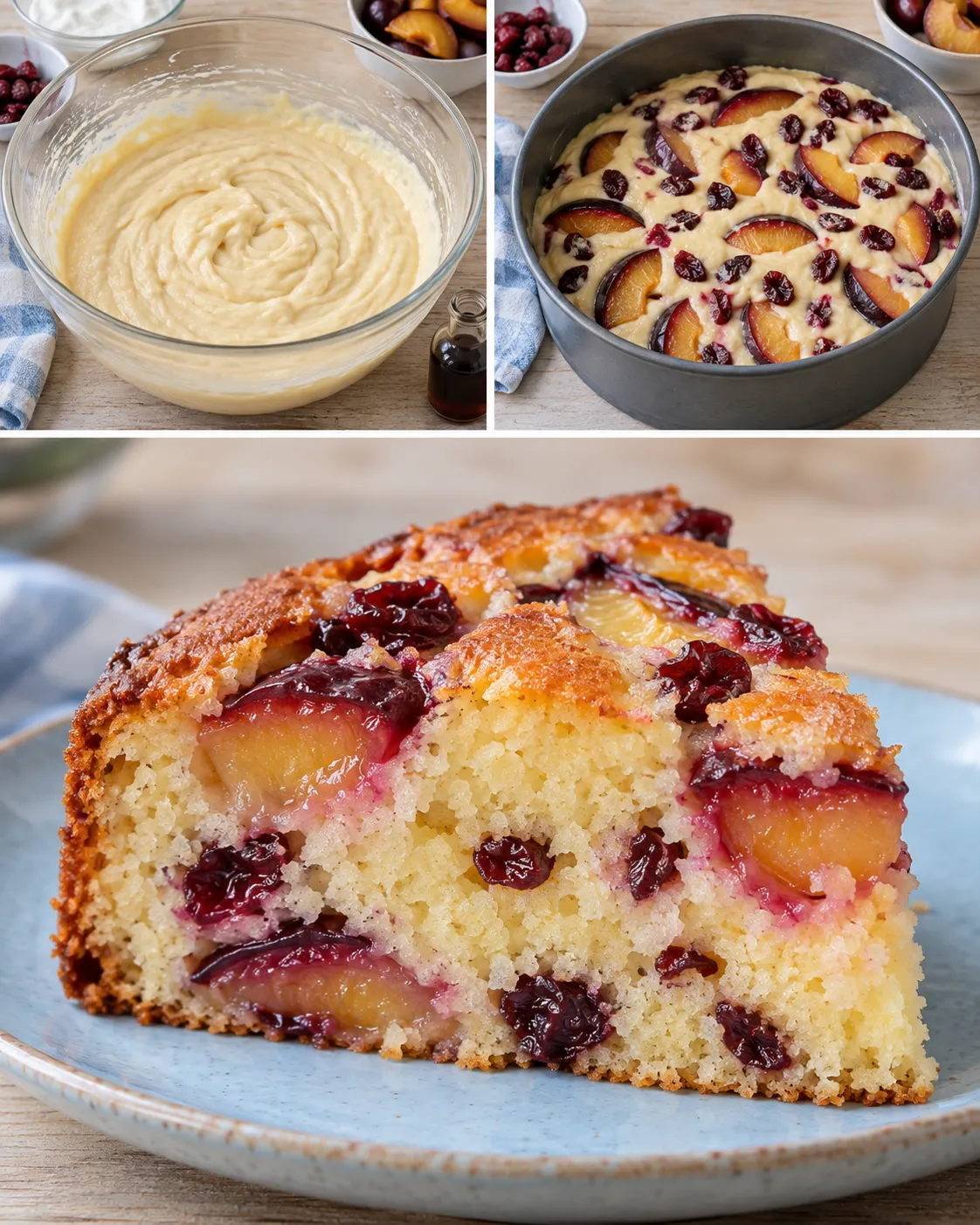 Yogurt cake with plums and vanilla — cranberries