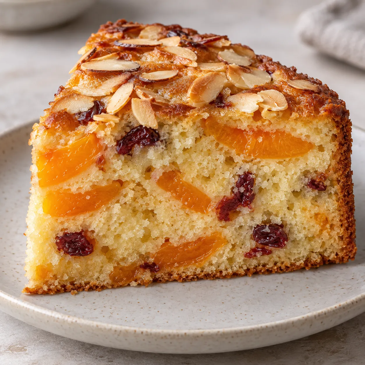 Yogurt cake with apricots and almonds — cranberries