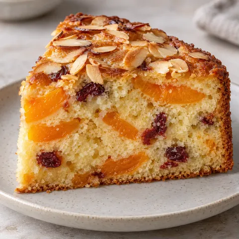 Yogurt cake with apricots and almonds — cranberries