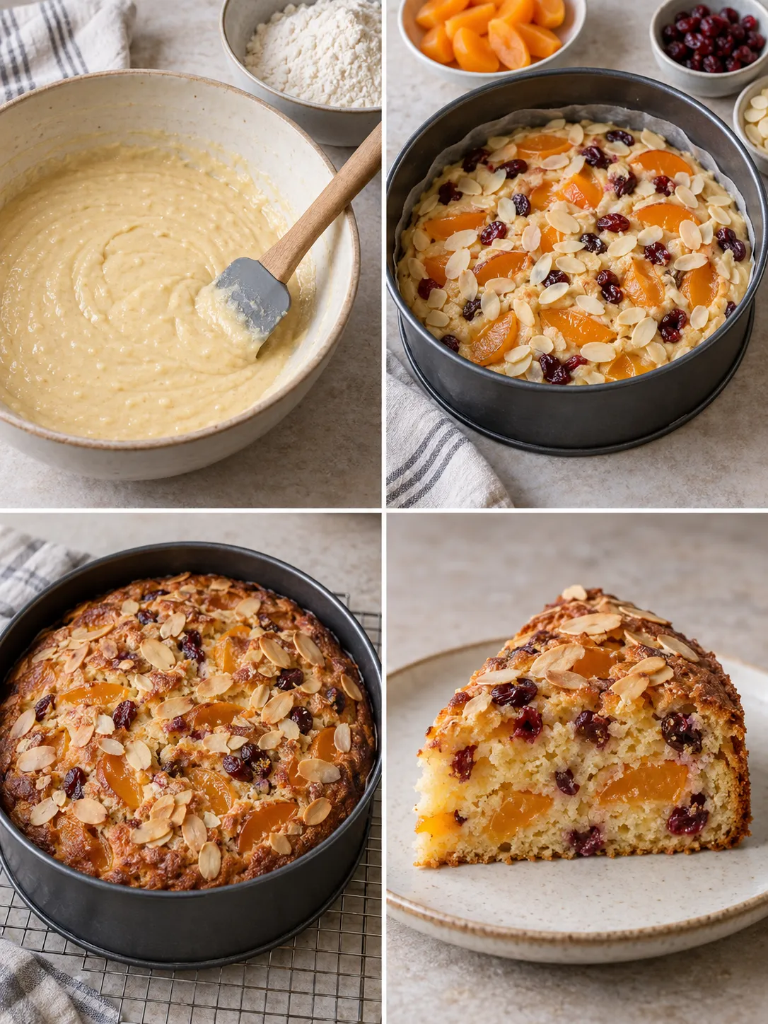 Yogurt cake with apricots and almonds — cranberries