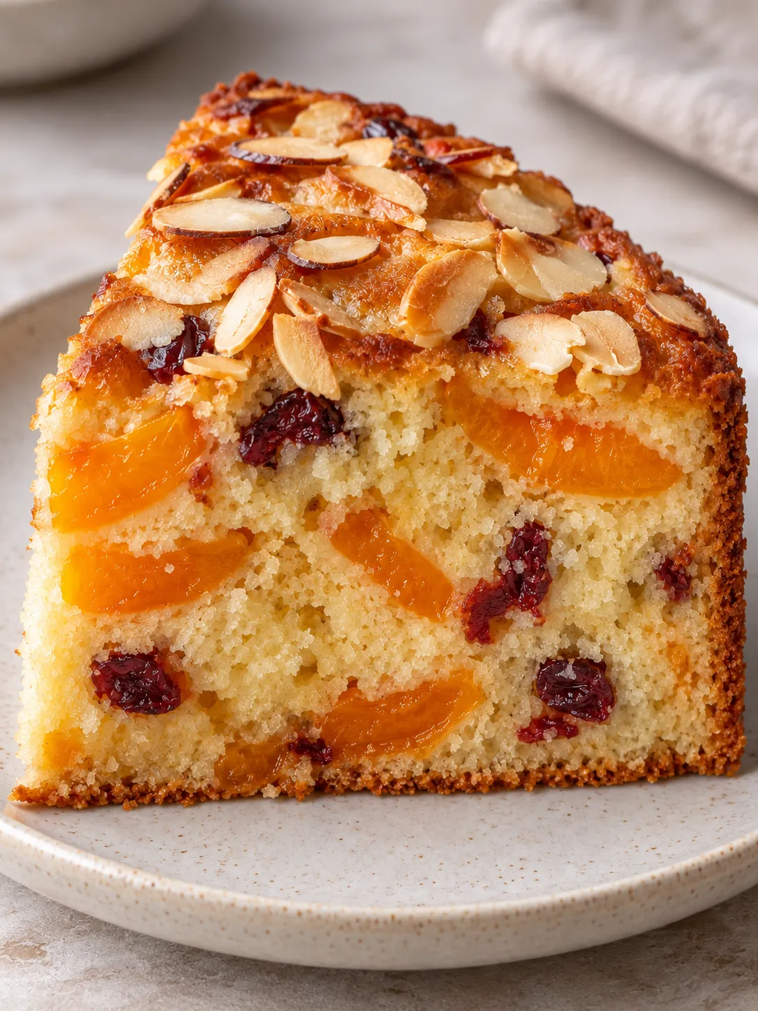 Yogurt cake with apricots and almonds — cranberries
