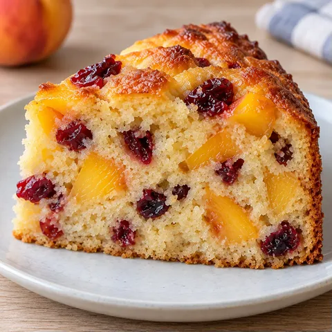 Yogurt cake with peaches and vanilla — cranberries