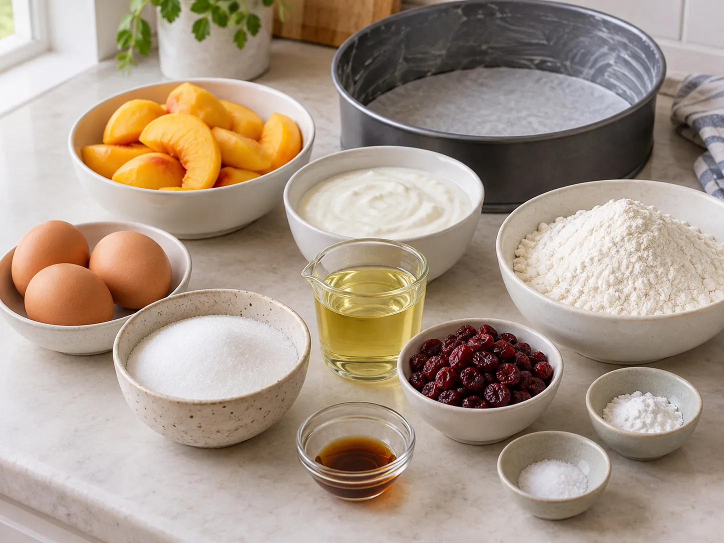 large eggs, granulated sugar, plain full-fat yogurt, neutral sunflower oil