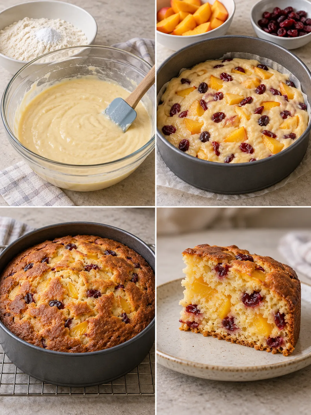 Yogurt cake with peaches and vanilla — cranberries