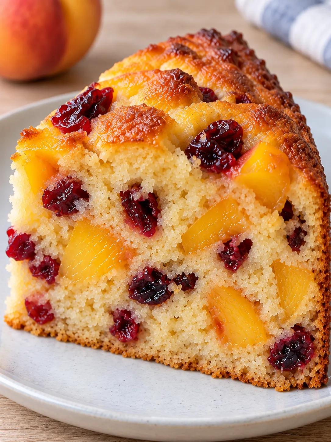 Yogurt cake with peaches and vanilla — cranberries