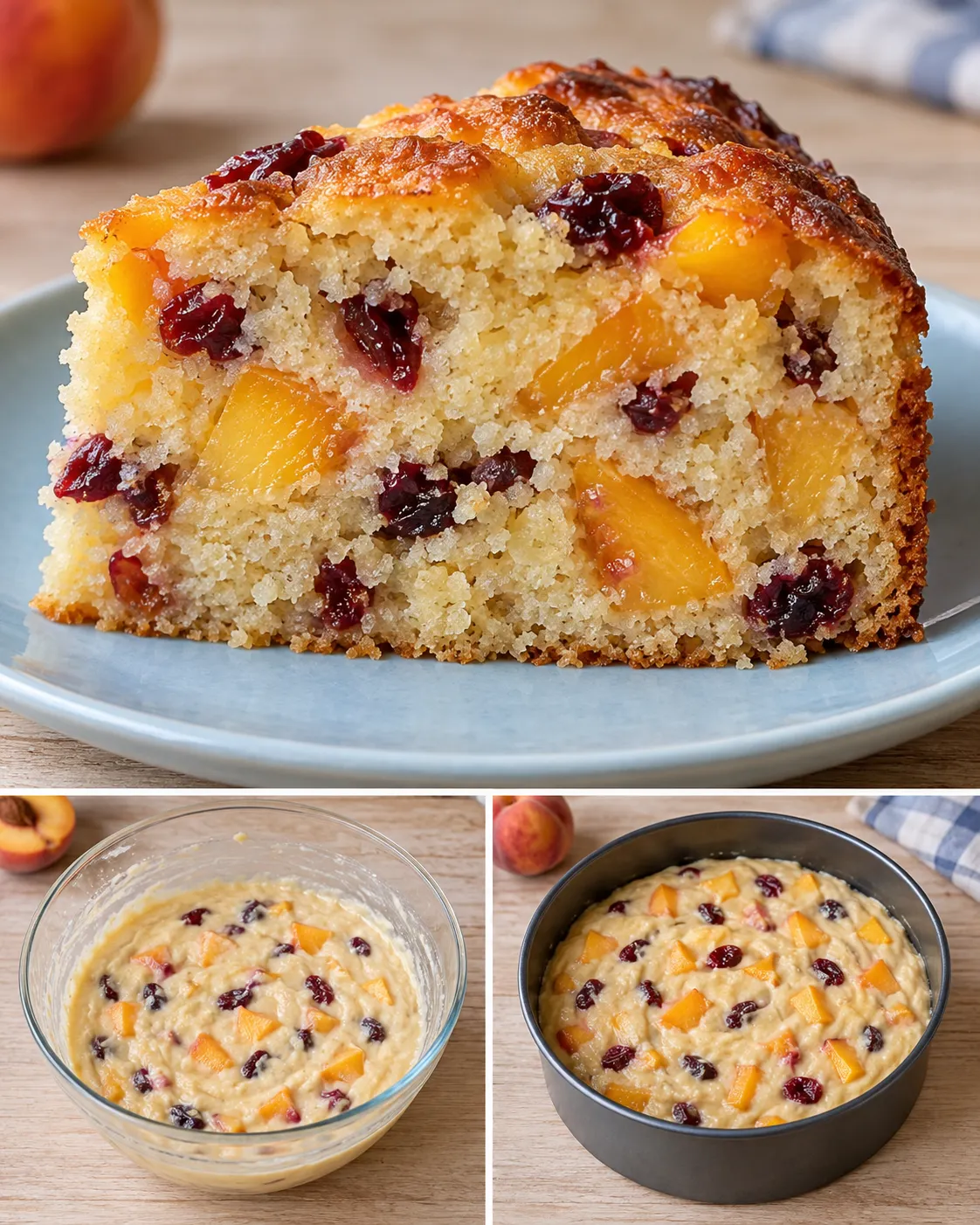 Yogurt cake with peaches and vanilla — cranberries