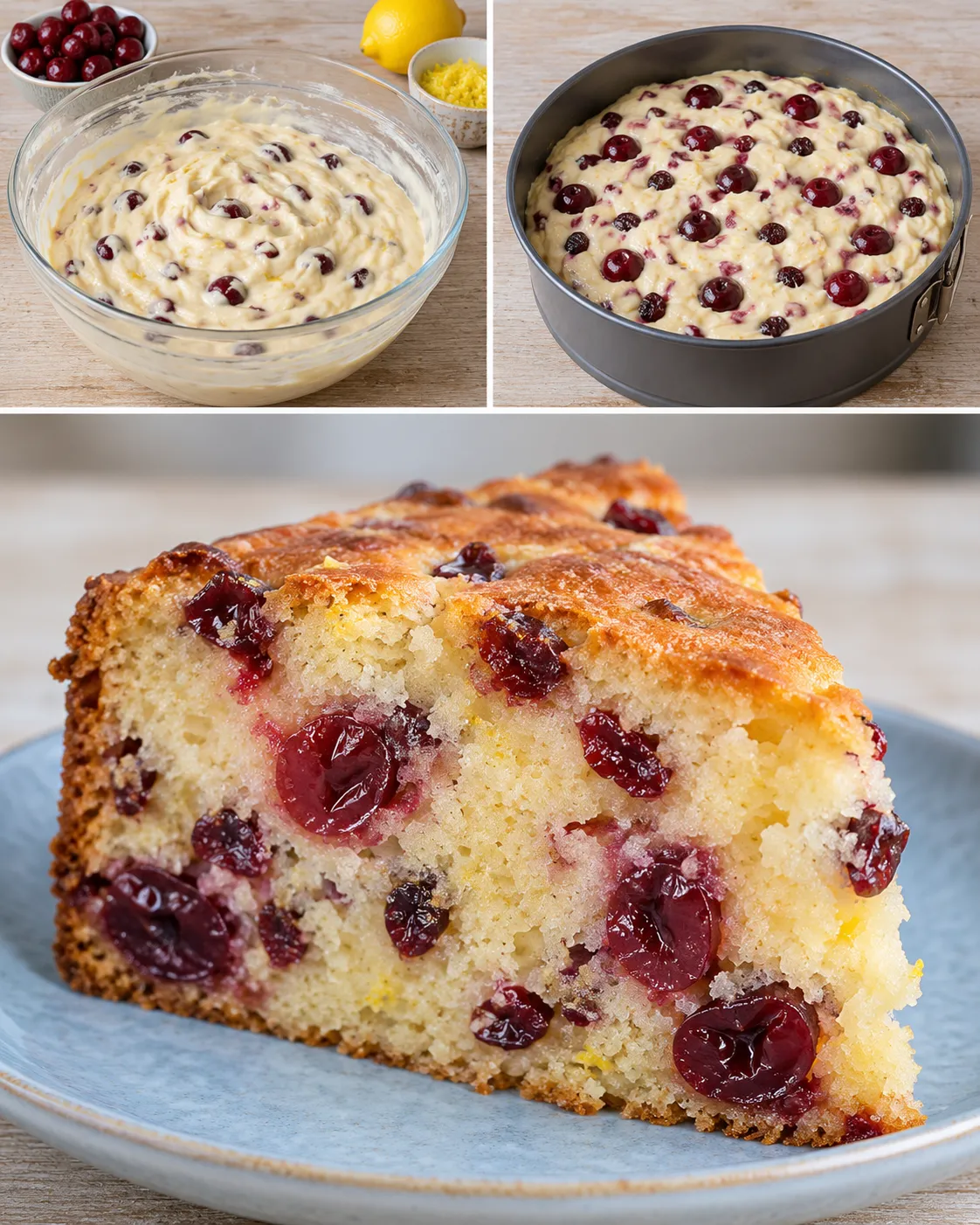 Yogurt cake with cherries and lemon — cranberries