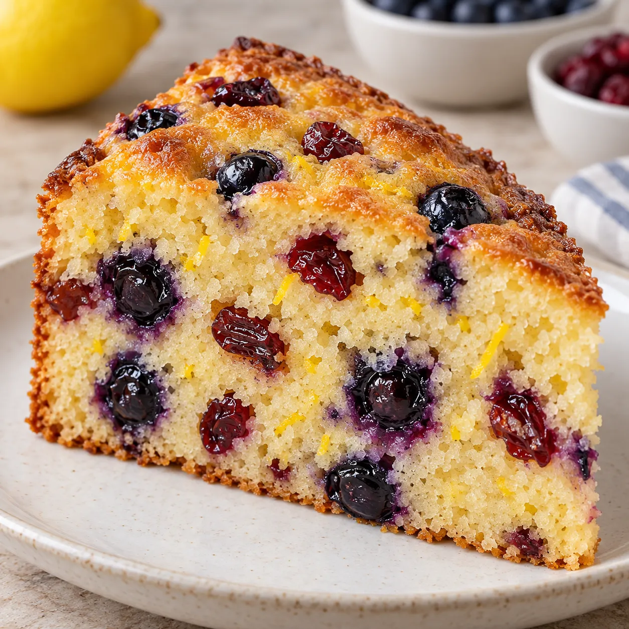 Yogurt cake with blueberries and lemon — cranberries