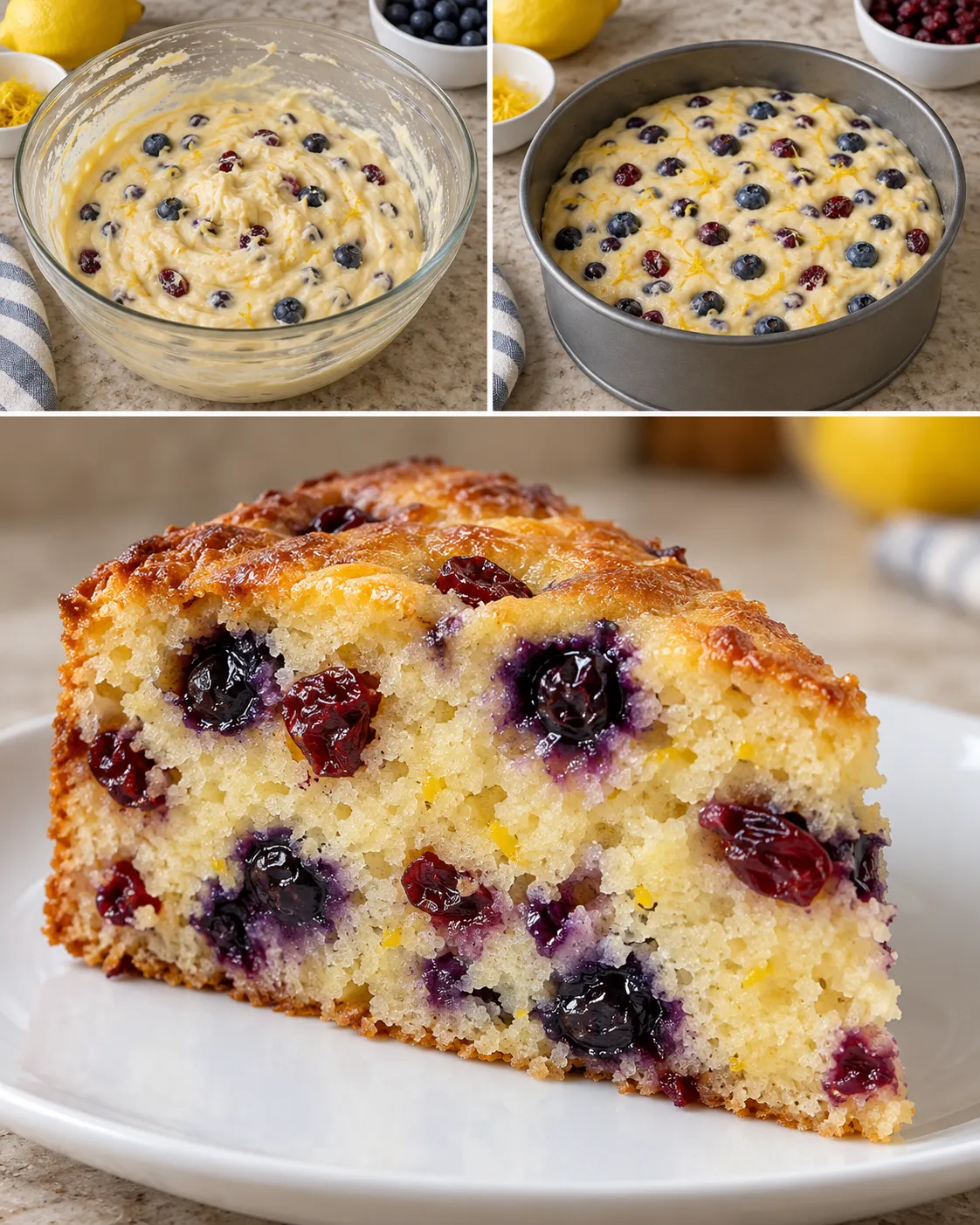 Yogurt cake with blueberries and lemon — cranberries