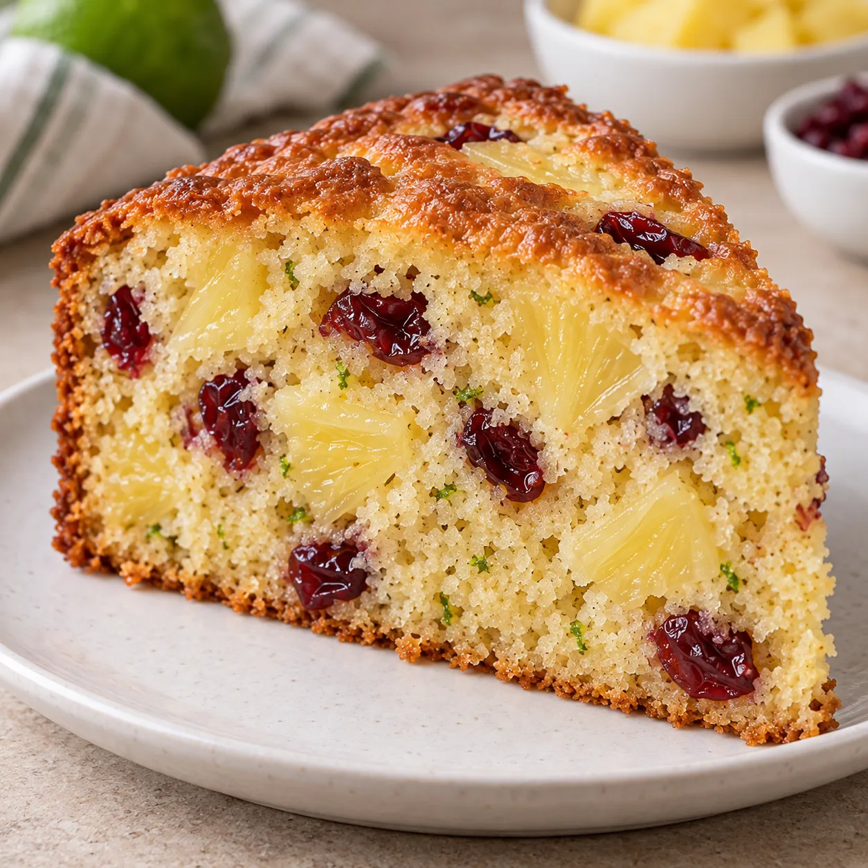 Yogurt cake with pineapple and lime — cranberries