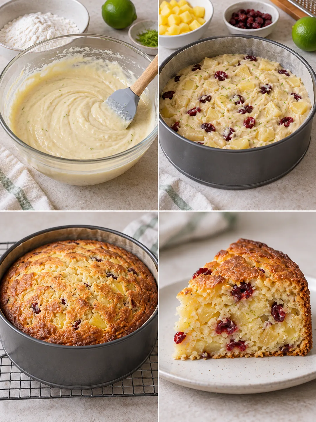 Yogurt cake with pineapple and lime — cranberries