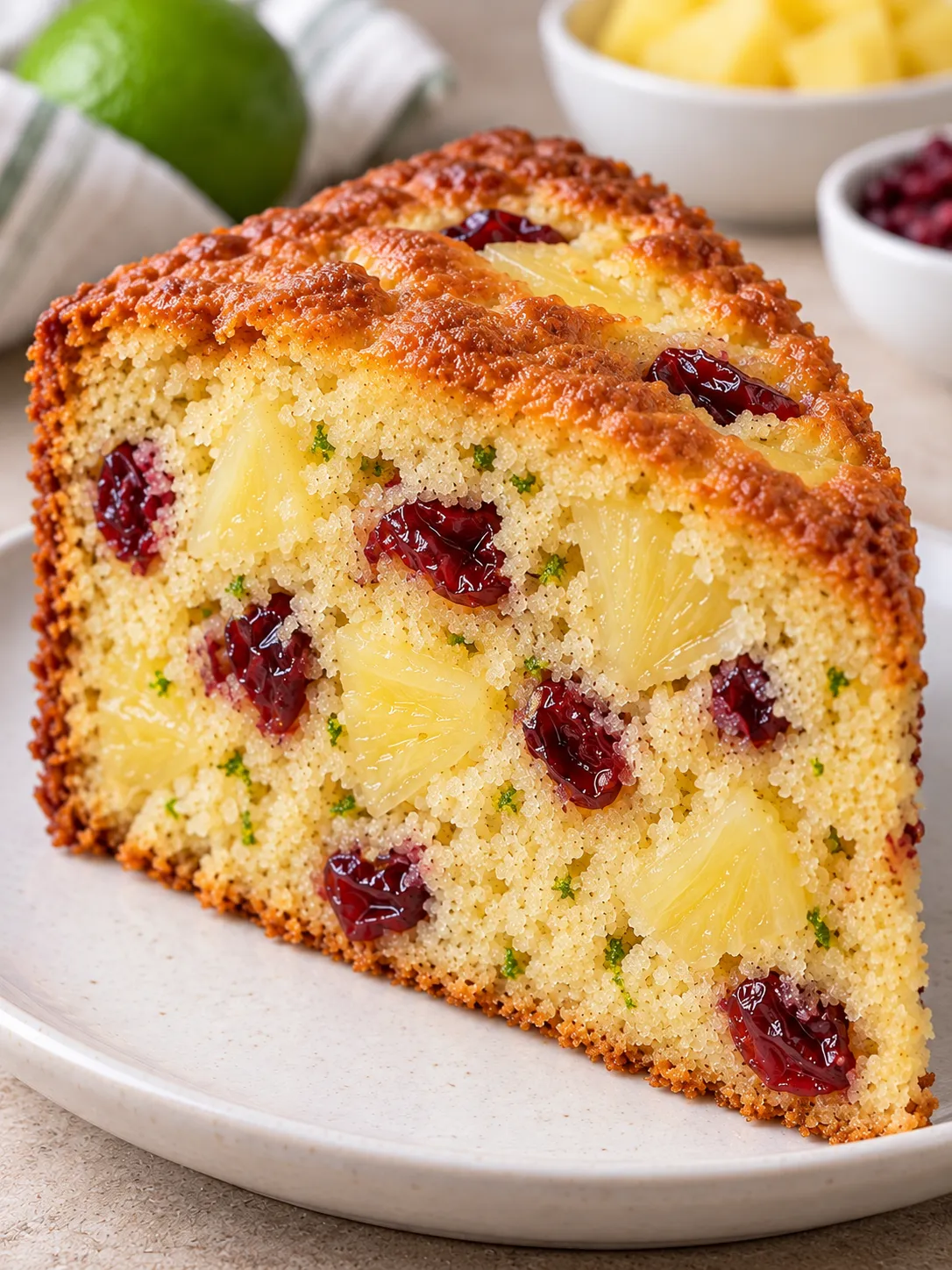 Yogurt cake with pineapple and lime — cranberries