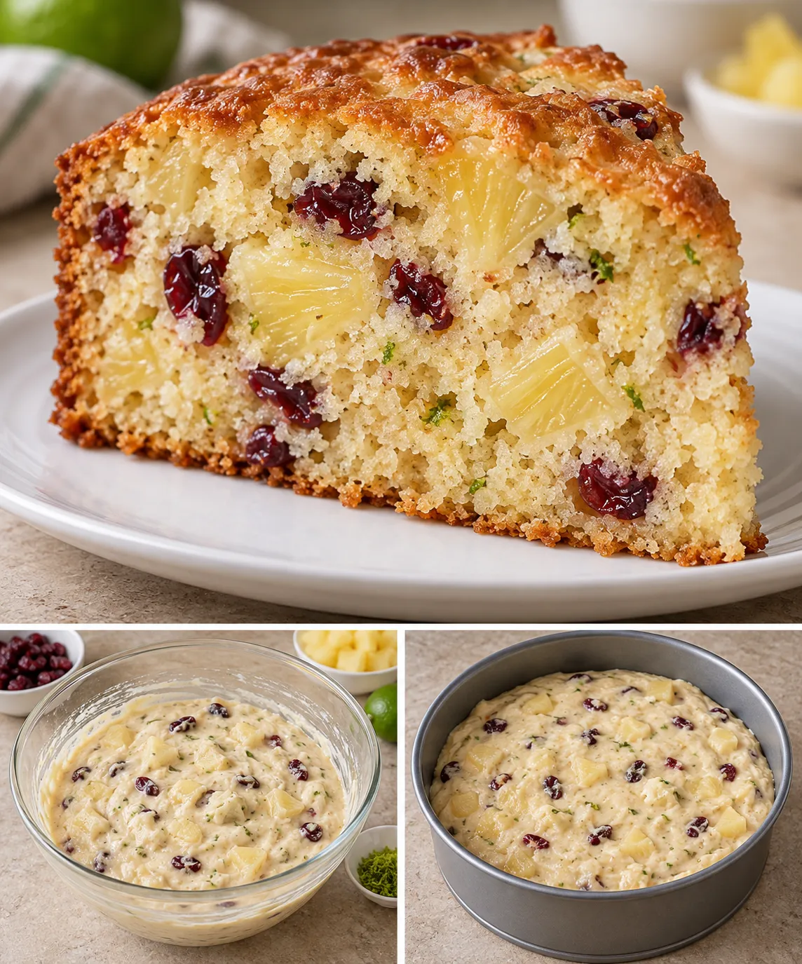Yogurt cake with pineapple and lime — cranberries