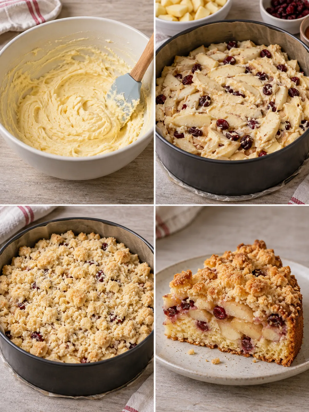Crumble cake with apple and cinnamon — cranberries