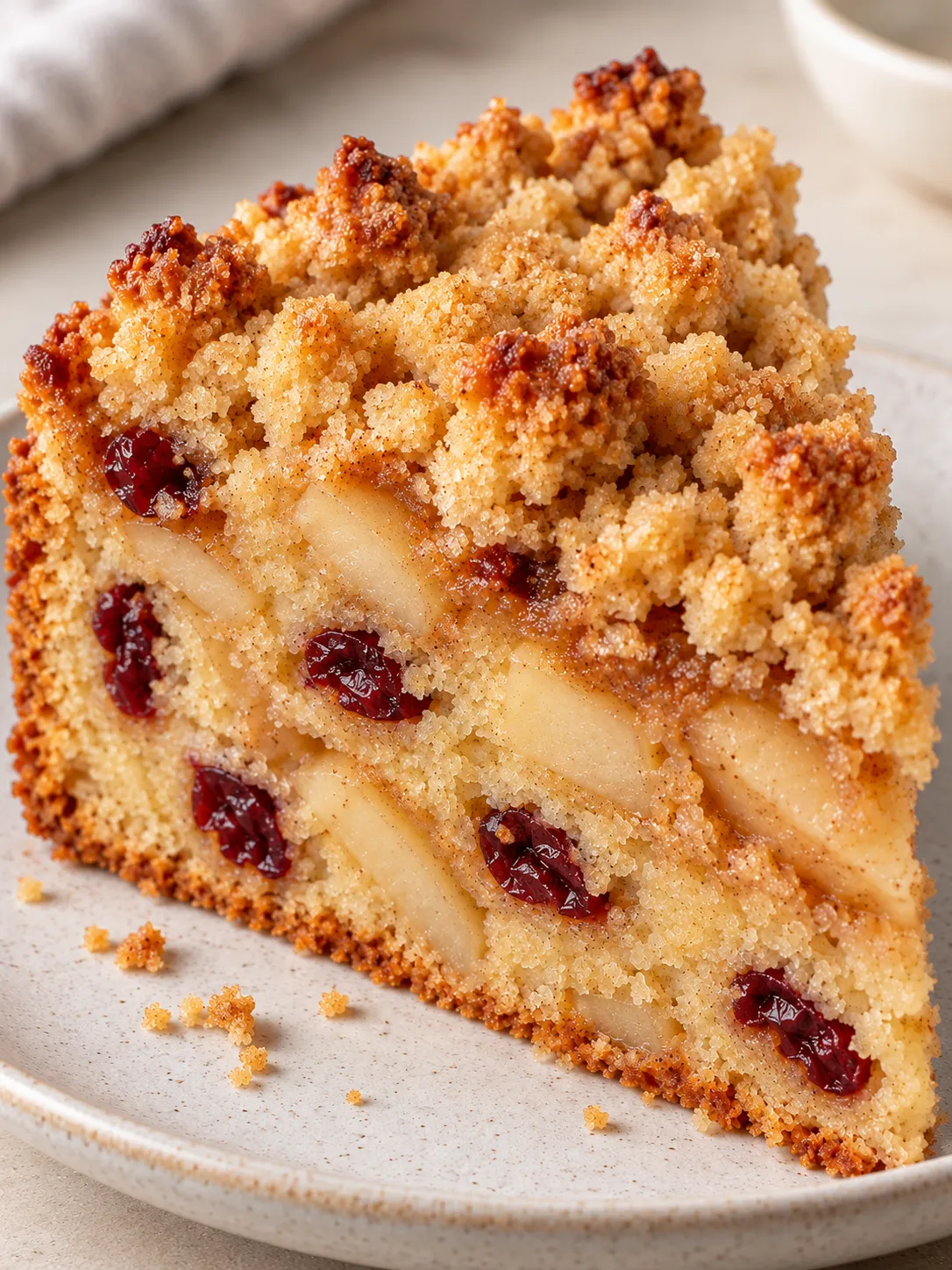 Crumble cake with apple and cinnamon — cranberries