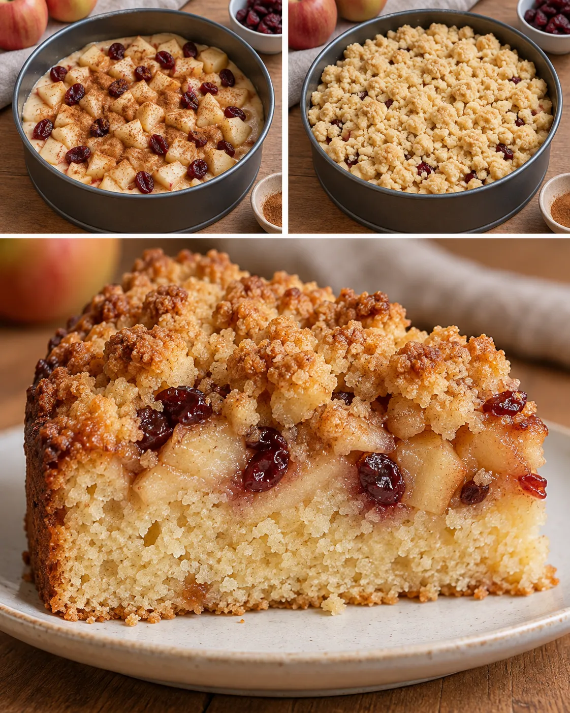Crumble cake with apple and cinnamon — cranberries