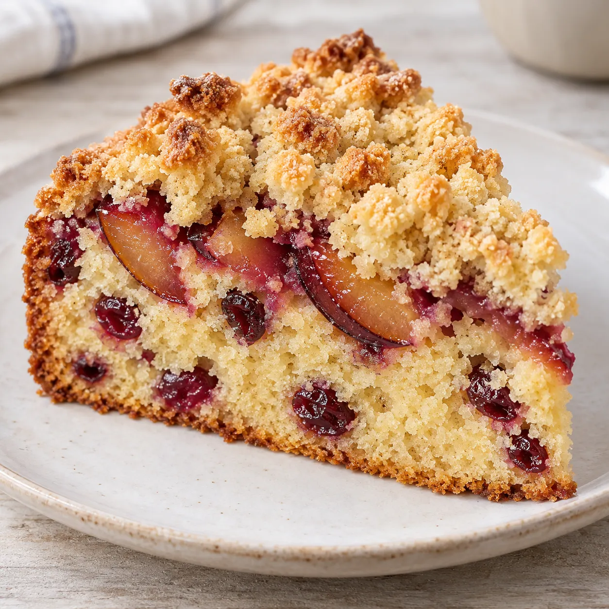 Crumble cake with plums and vanilla — cranberries