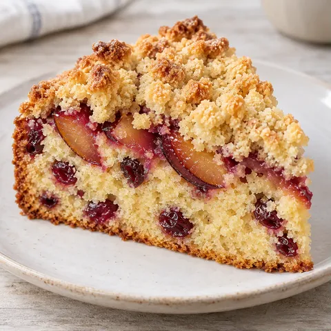 Crumble cake with plums and vanilla — cranberries