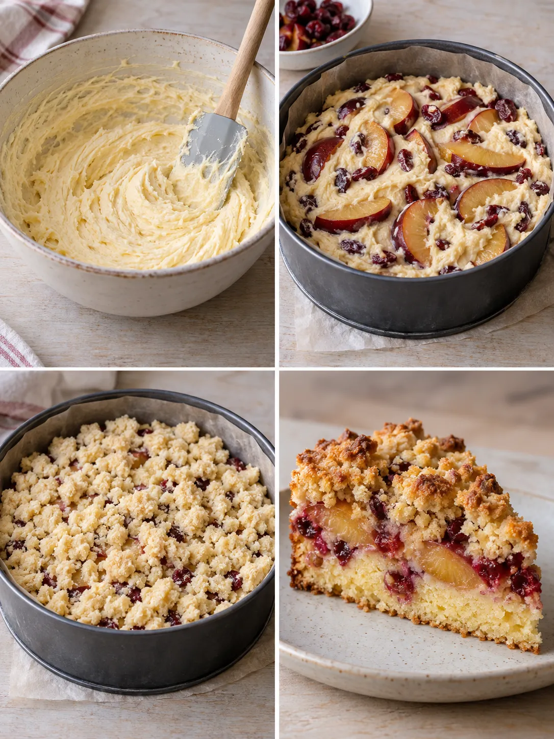 Crumble cake with plums and vanilla — cranberries