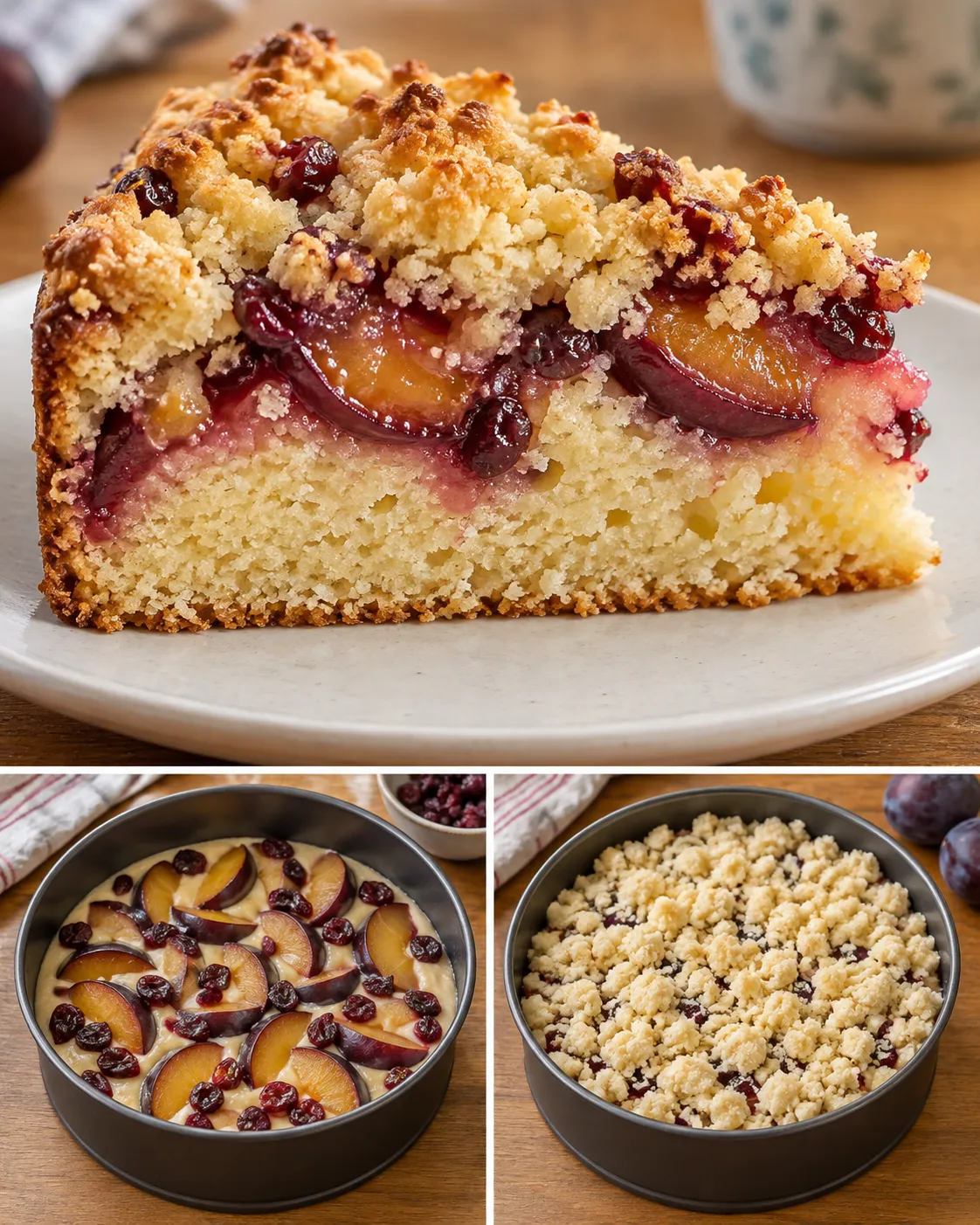 Crumble cake with plums and vanilla — cranberries