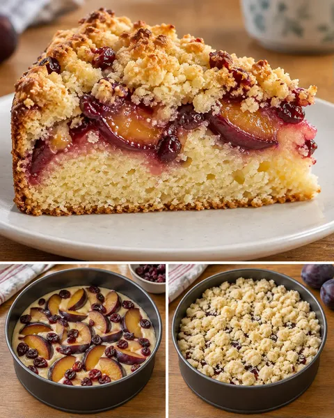 Crumble cake with plums and vanilla — cranberries