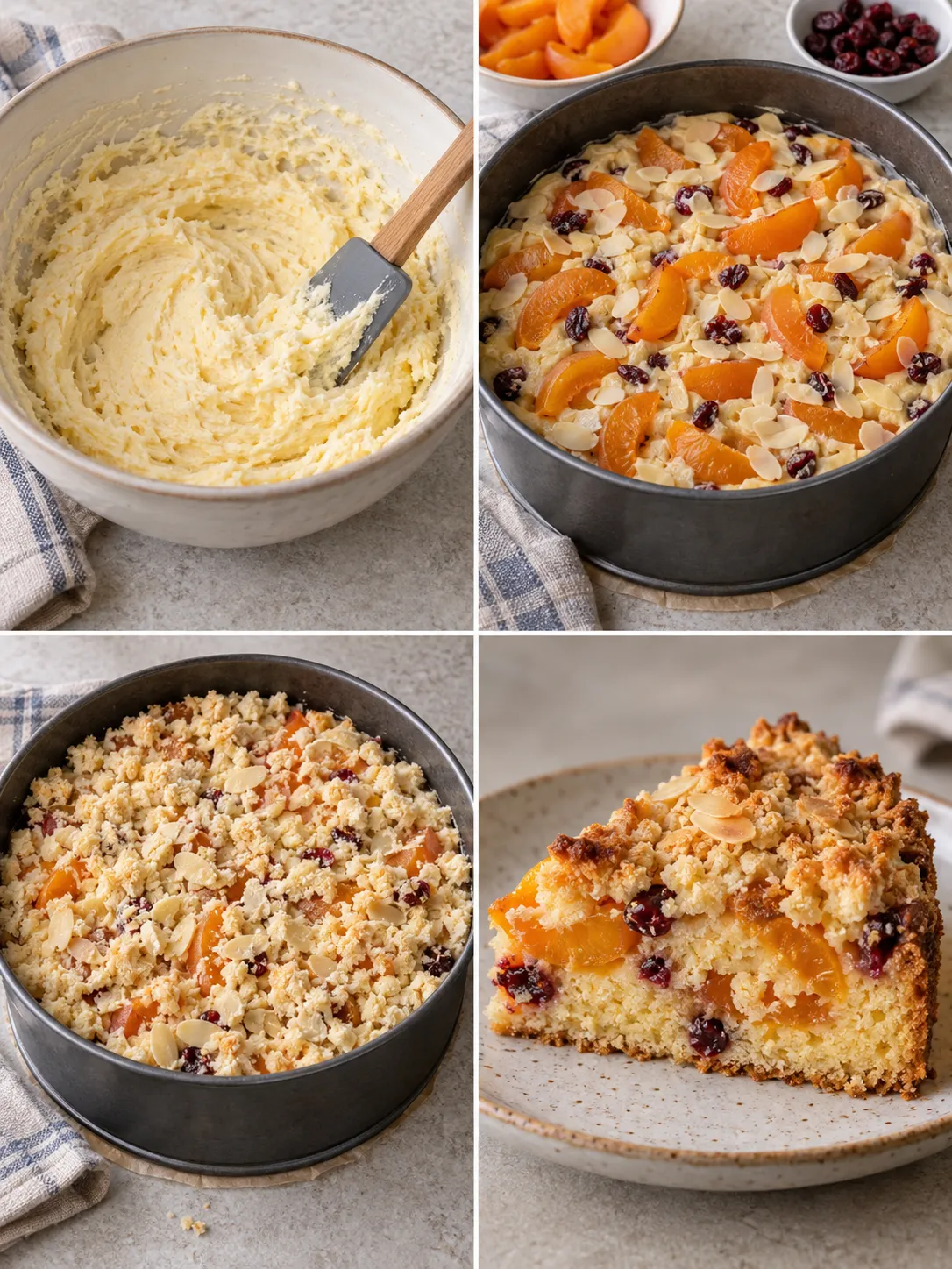 Crumble cake with apricots and almonds — cranberries