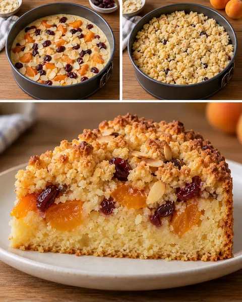 Crumble cake with apricots and almonds — cranberries