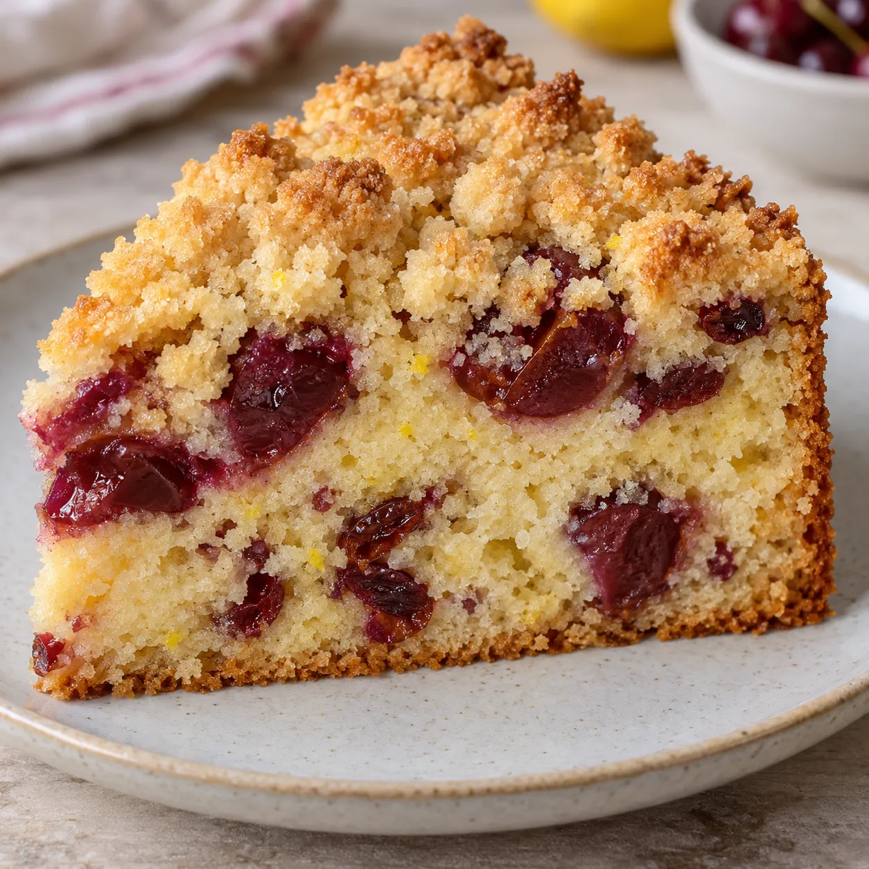 Crumble cake with cherries and lemon — cranberries