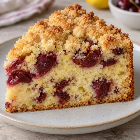Crumble cake with cherries and lemon — cranberries