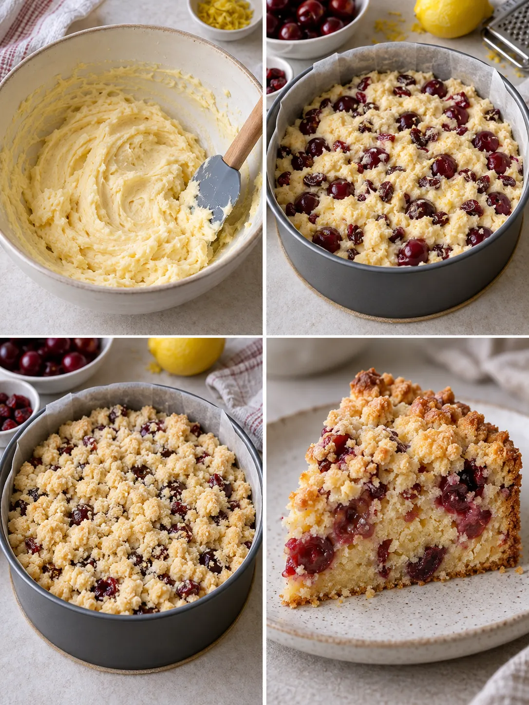 Crumble cake with cherries and lemon — cranberries
