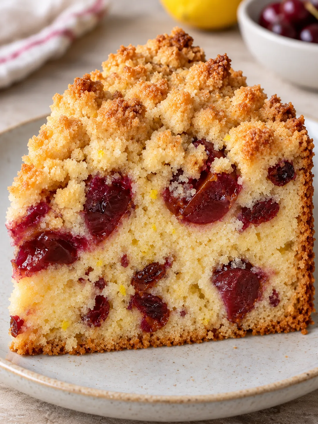 Crumble cake with cherries and lemon — cranberries