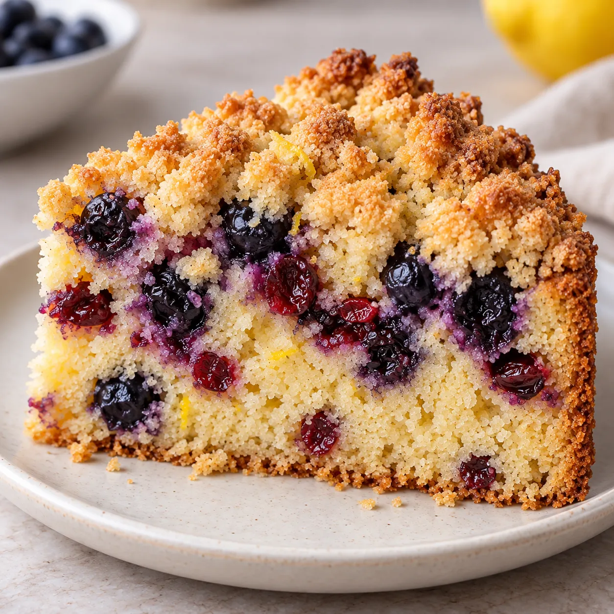 Crumble cake with blueberries and lemon — cranberries