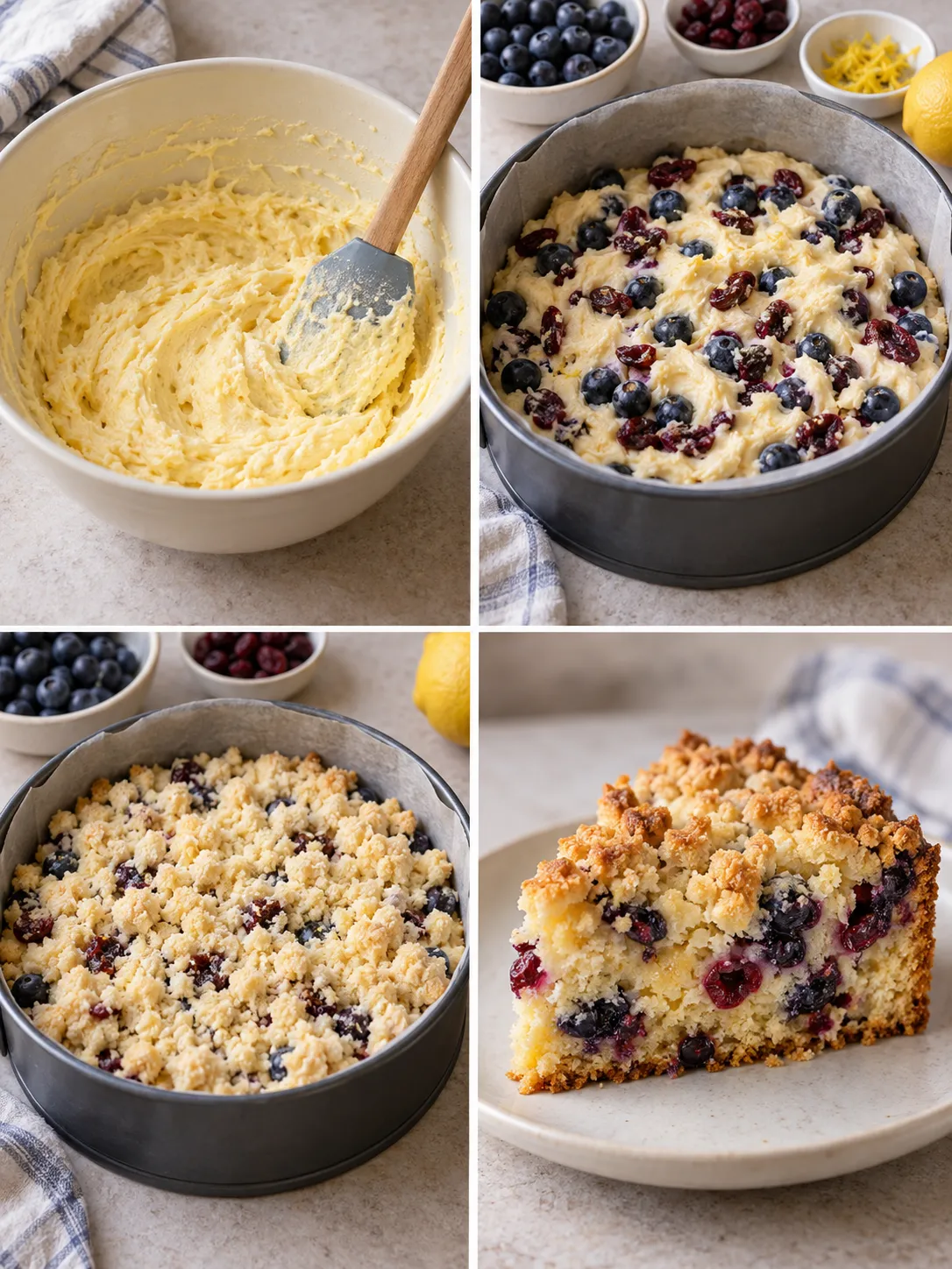 Crumble cake with blueberries and lemon — cranberries