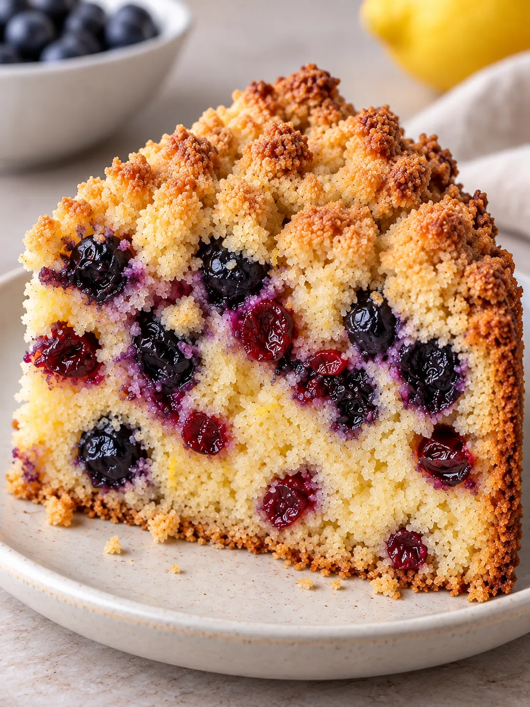 Crumble cake with blueberries and lemon — cranberries