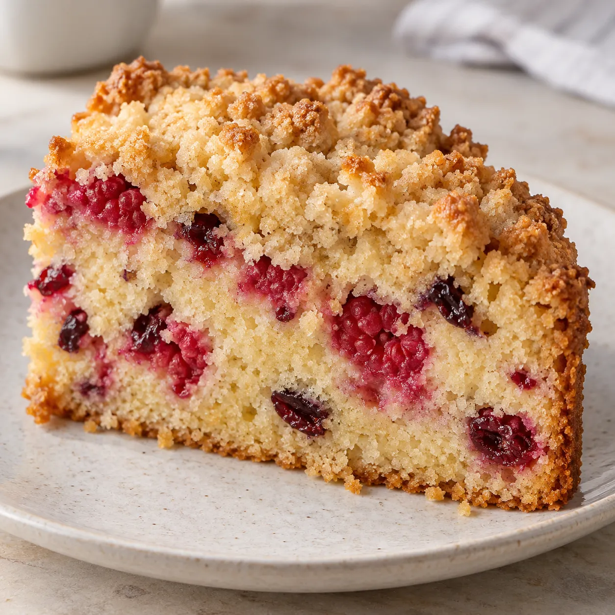 Crumble cake with raspberries and vanilla — cranberries