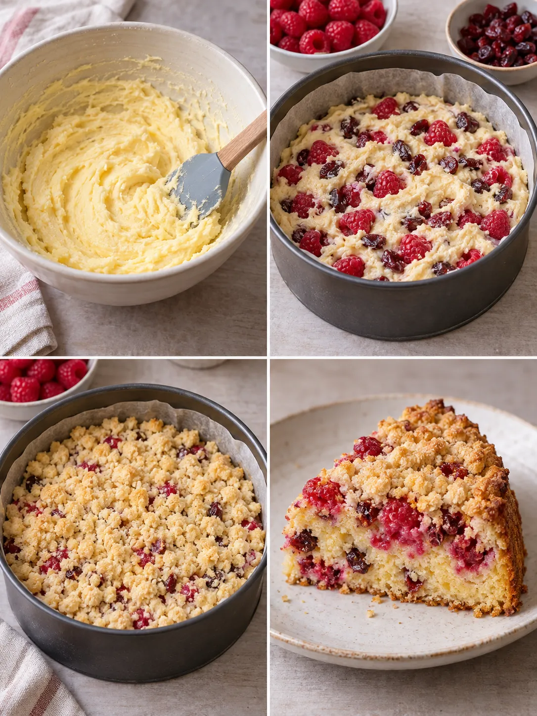 Crumble cake with raspberries and vanilla — cranberries