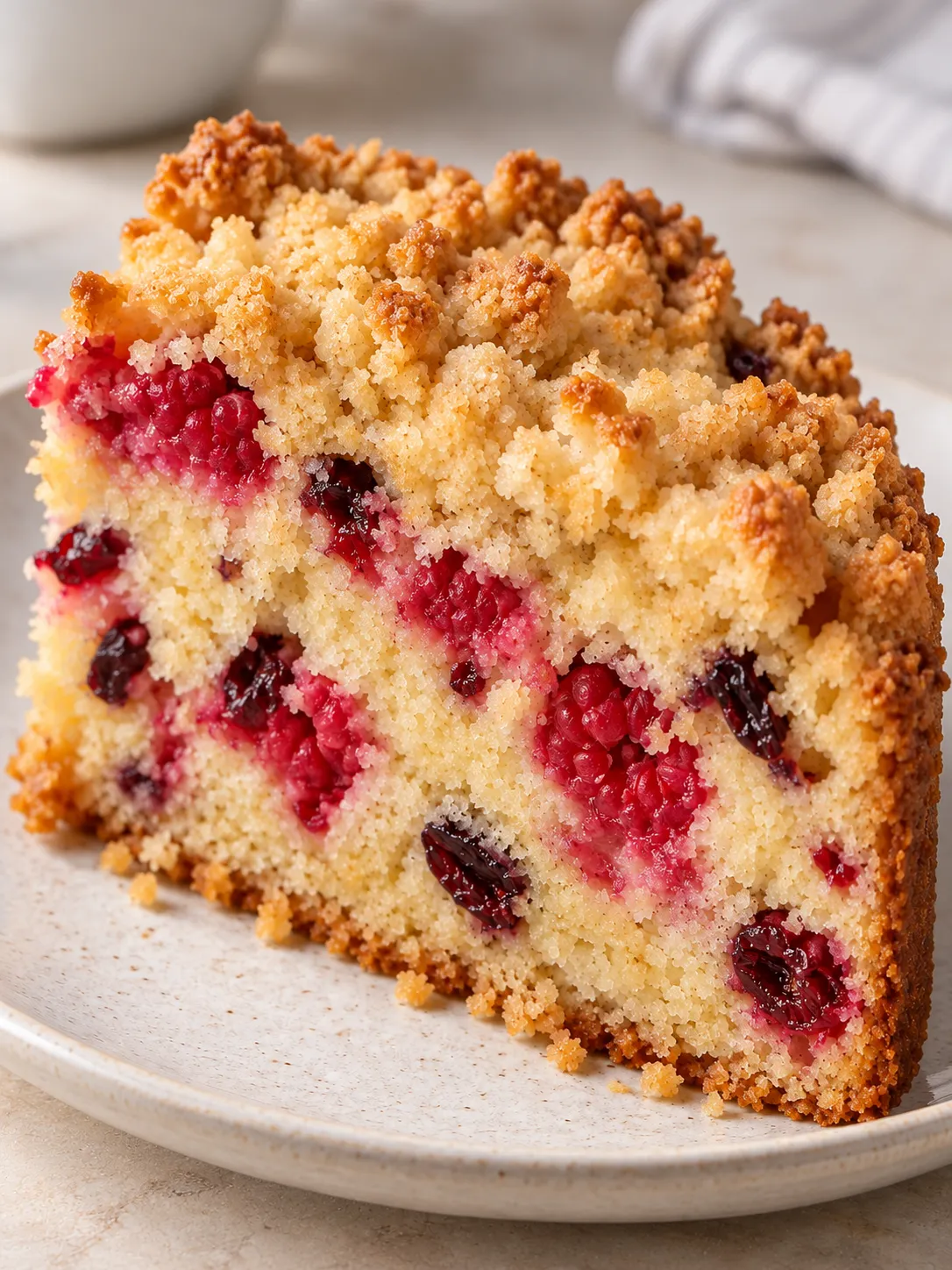 Crumble cake with raspberries and vanilla — cranberries