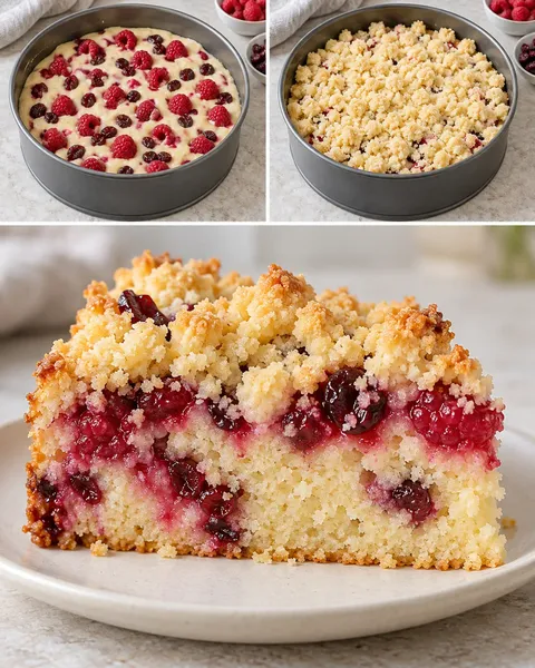 Crumble cake with raspberries and vanilla — cranberries