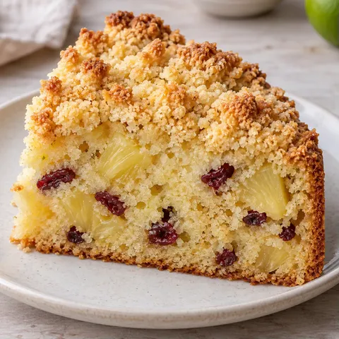 Crumble cake with pineapple and lime — cranberries