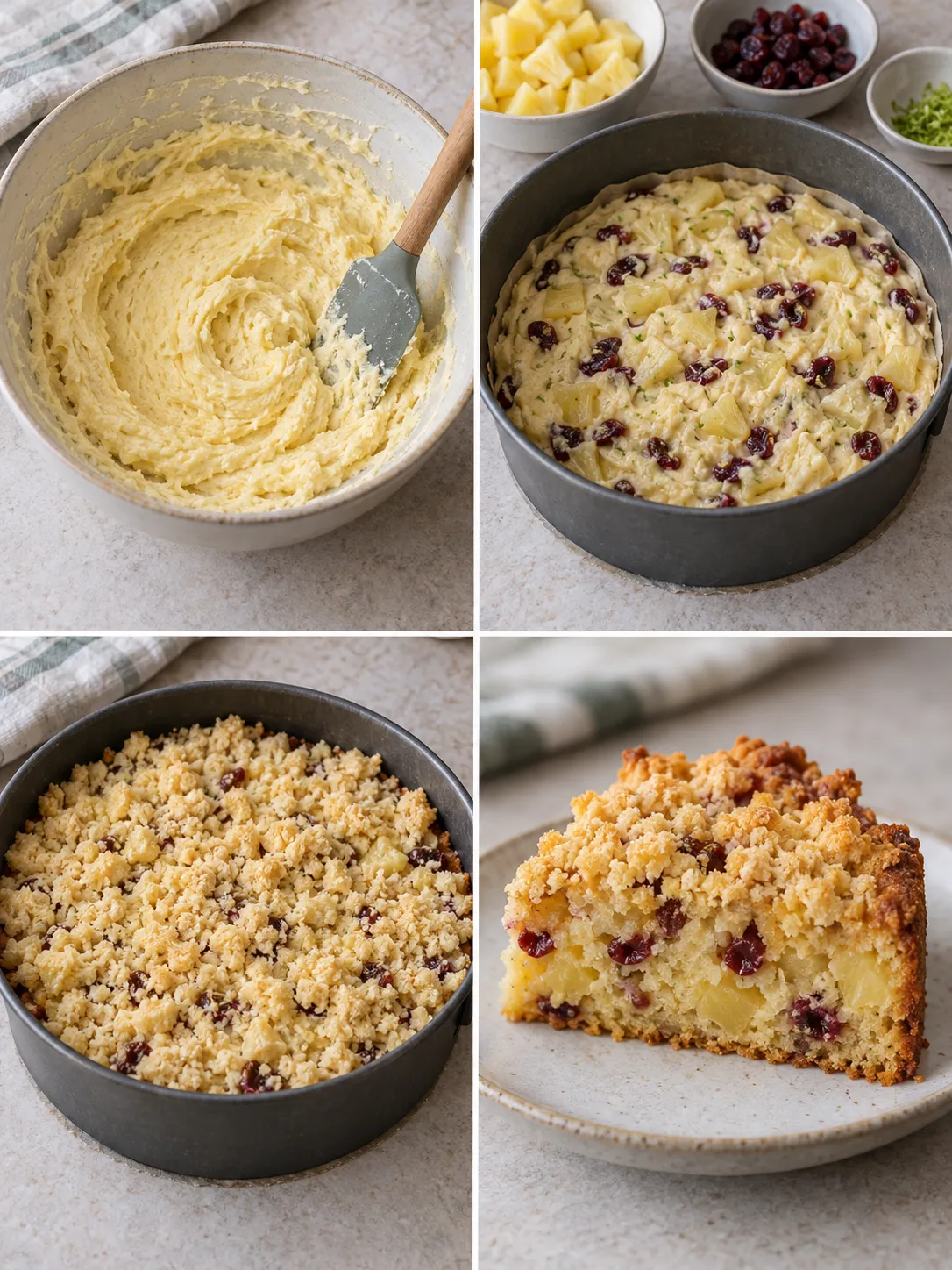 Crumble cake with pineapple and lime — cranberries