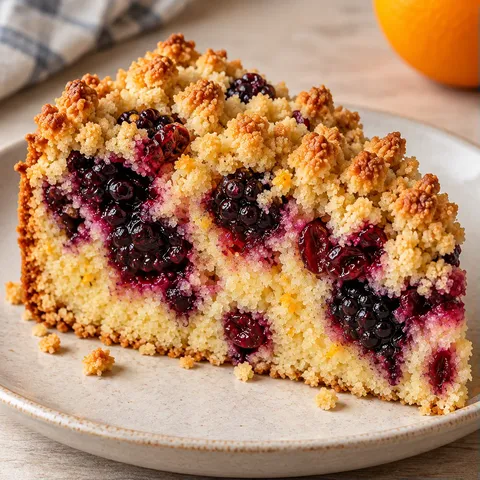 Crumble cake with blackberries and orange — cranberries