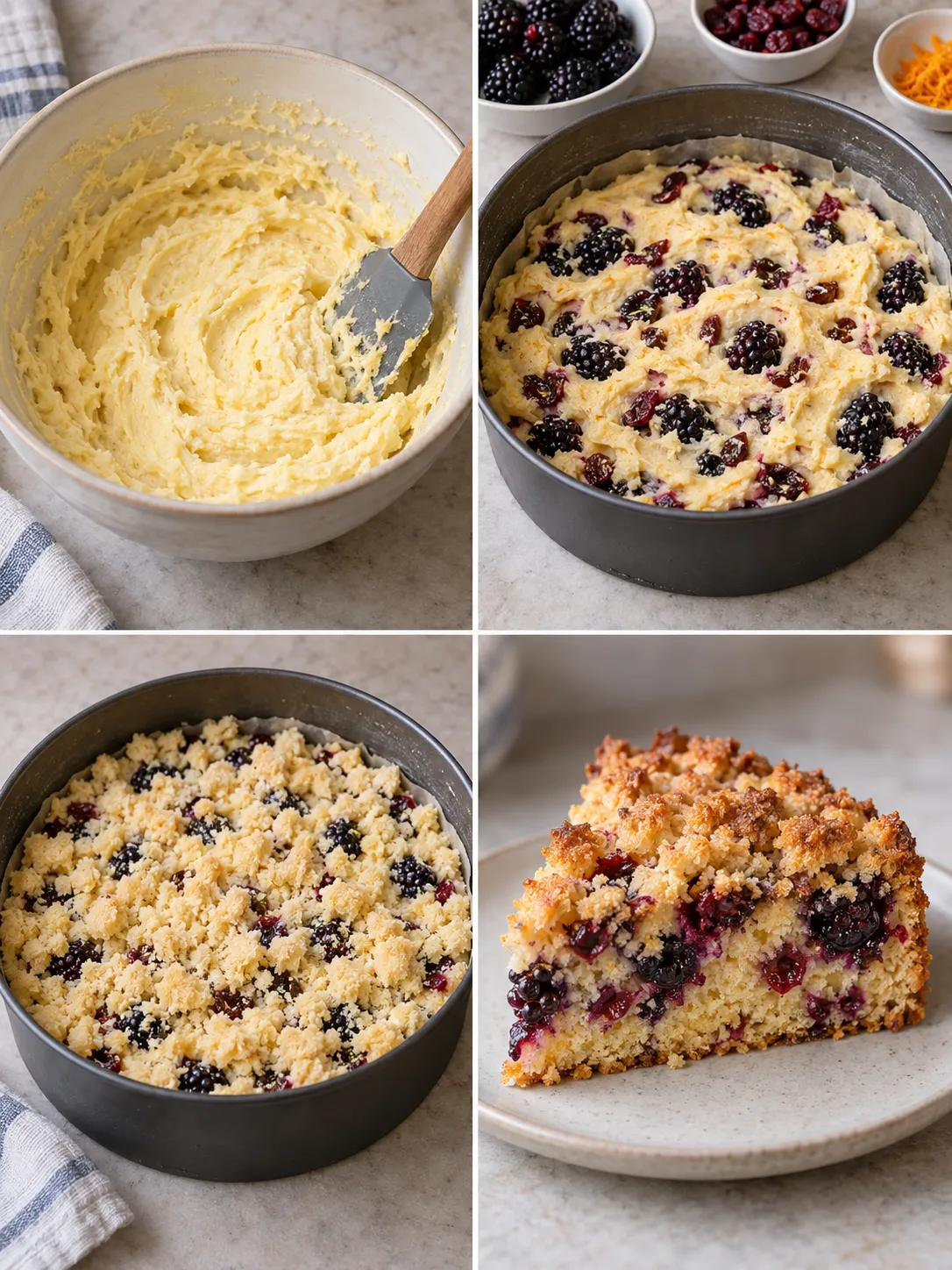 Crumble cake with blackberries and orange — cranberries