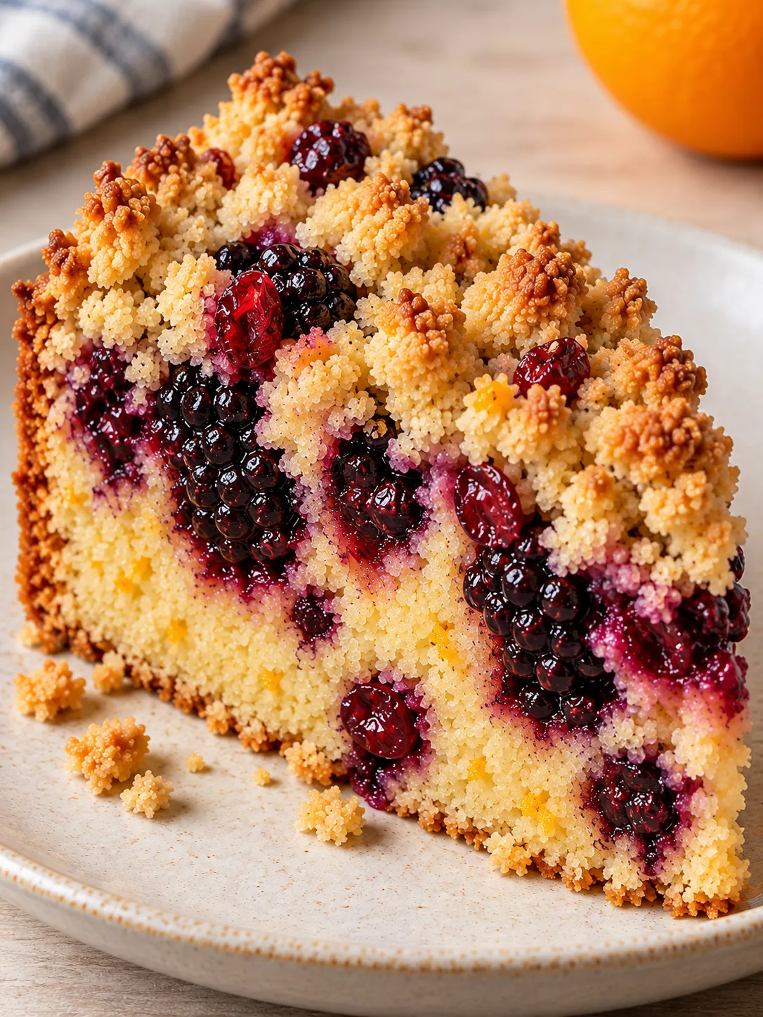 Crumble cake with blackberries and orange — cranberries