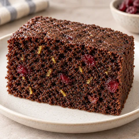 Chocolate sheet cake with lemon and poppy seeds — cranberries