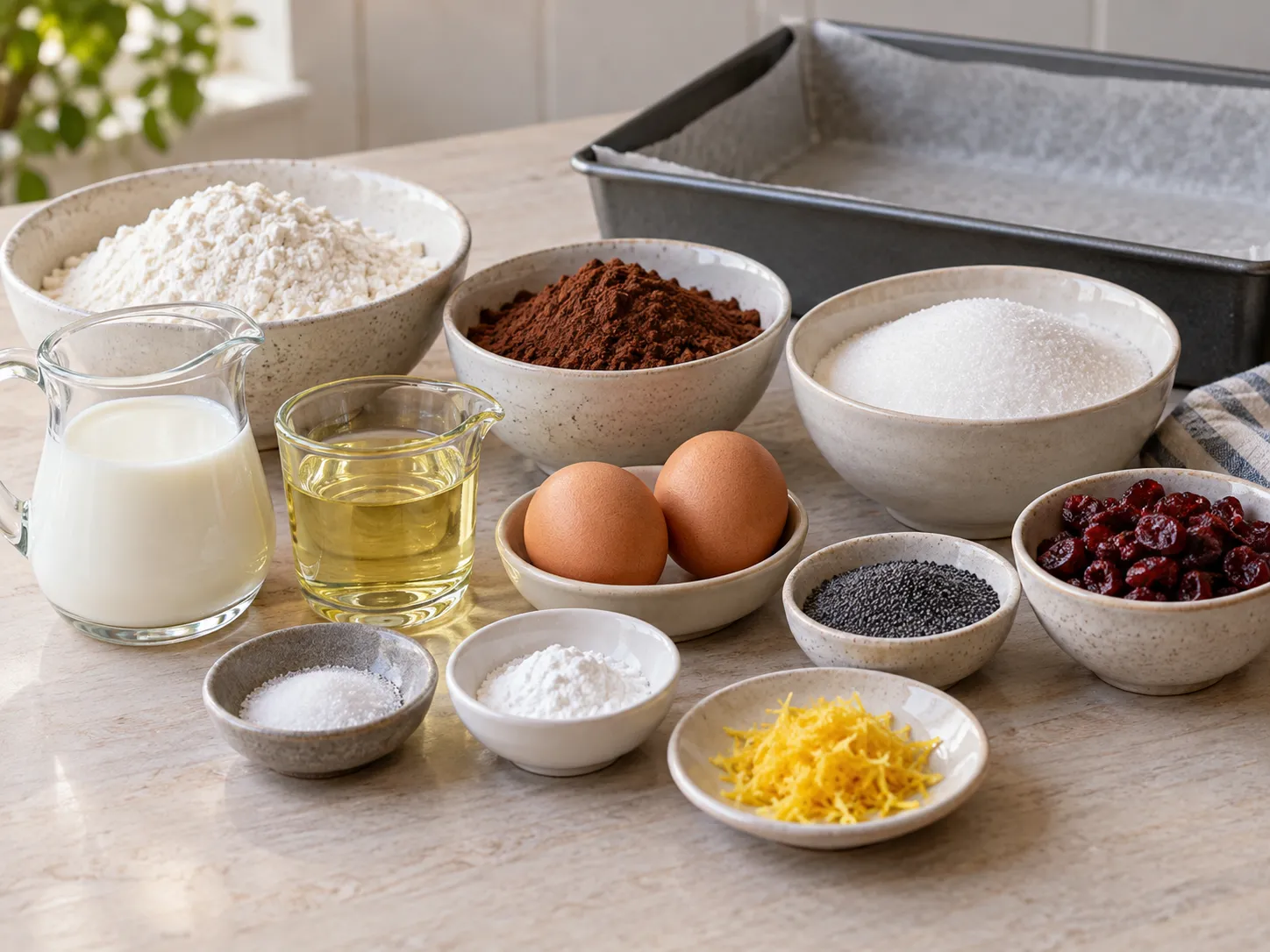 all-purpose wheat flour, unsweetened cocoa powder, granulated sugar, baking powder