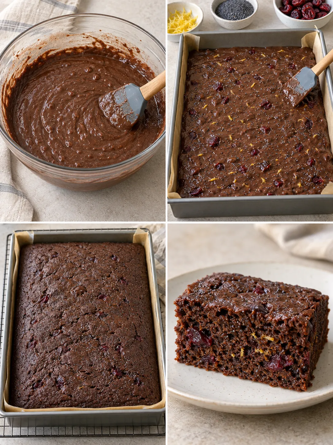 Chocolate sheet cake with lemon and poppy seeds — cranberries