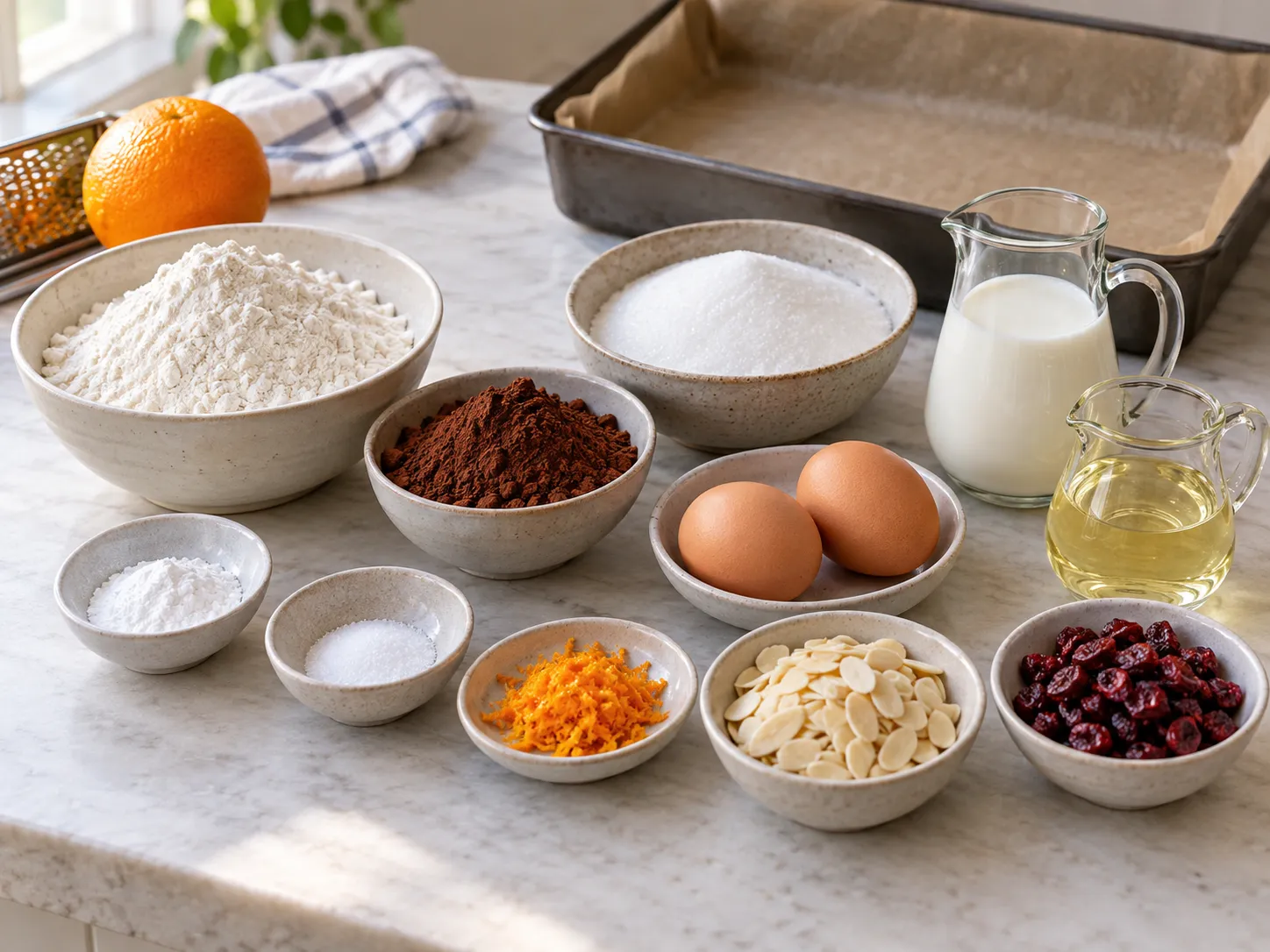 all-purpose wheat flour, unsweetened cocoa powder, granulated sugar, baking powder