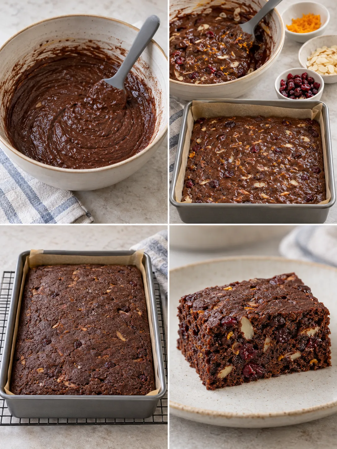 Chocolate sheet cake with orange and almonds — cranberries
